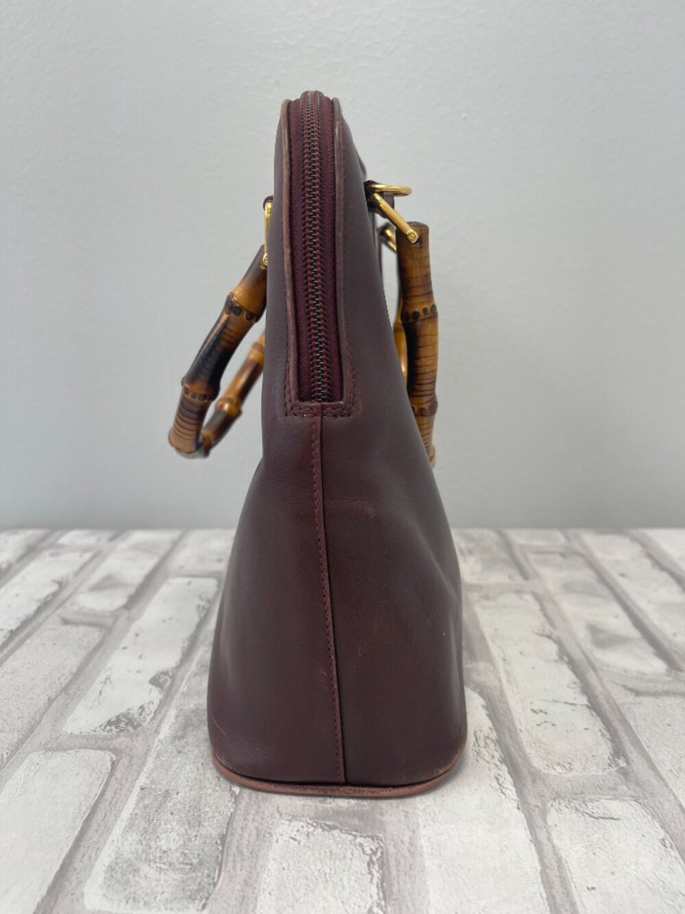 Gucci Vintage Bamboo Top Handle Shoulder Bag in Burgundy Leather - Preowned - Picture 9 of 14